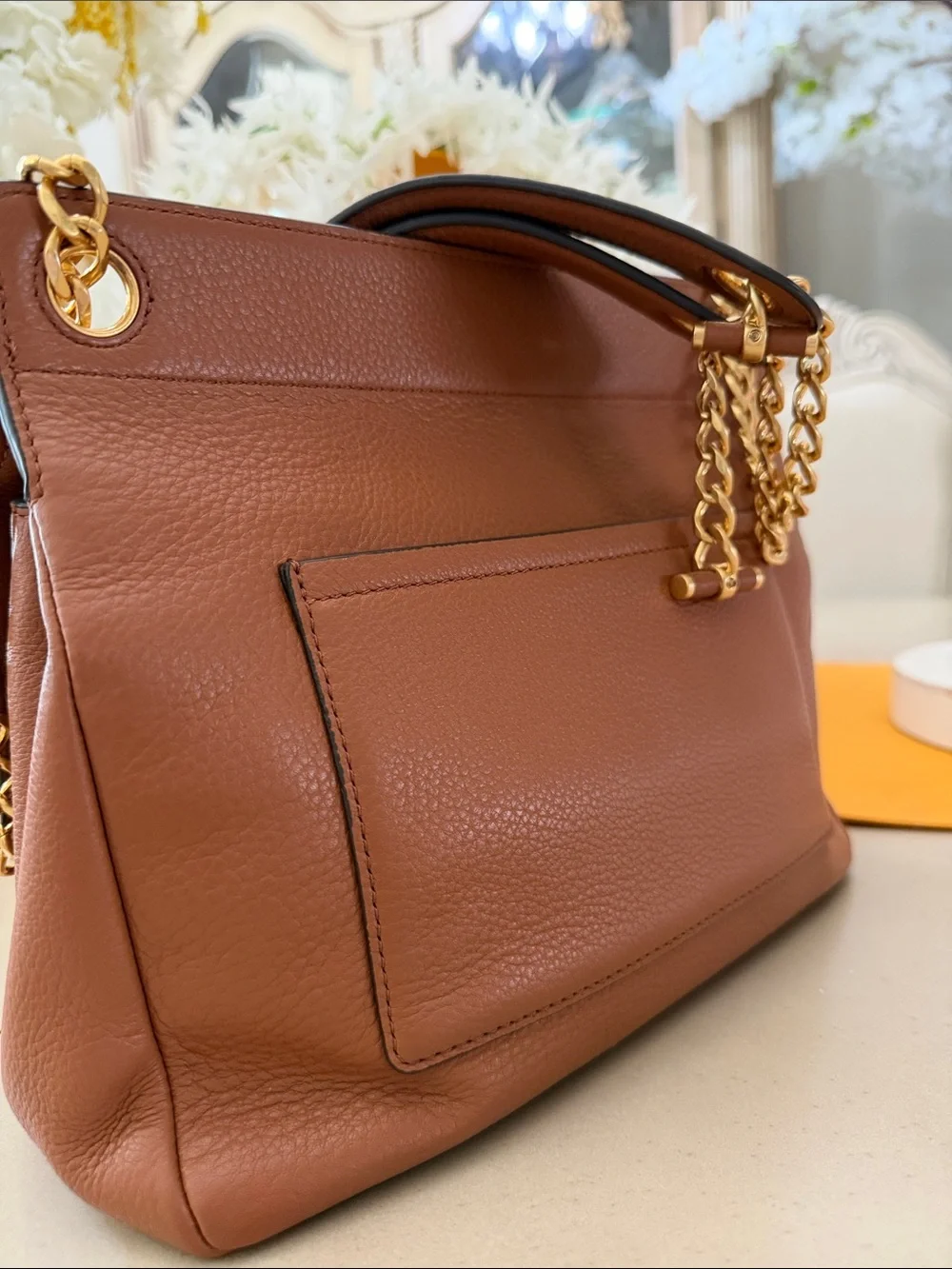 Tory Burch Brown Leather Shoulder Bag with Gold Chain
